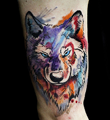 акварельная татуировка волк