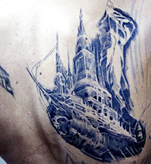 черно белая татуировка корабль